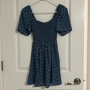 Light blue polka dot ruched mini dress